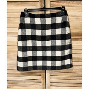 Loft Black & White Buffalo Check Wool Blend Pencil Skirt sz 2 (28" waist)